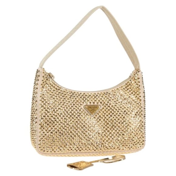 PRADA Accessory Pouch Satin Gold Auth 122886SM - Picture 1 of 16